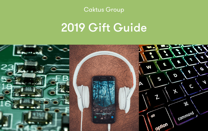 Techie Gift Guide - Image of circuit board, headphones, smart phone, and keyboard.