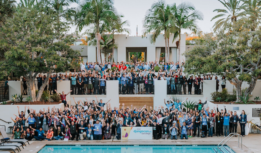 Outdoor photo of a group of hundreds of DjangoCon attendees