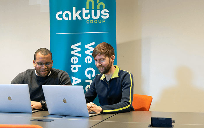 Caktus developers working together