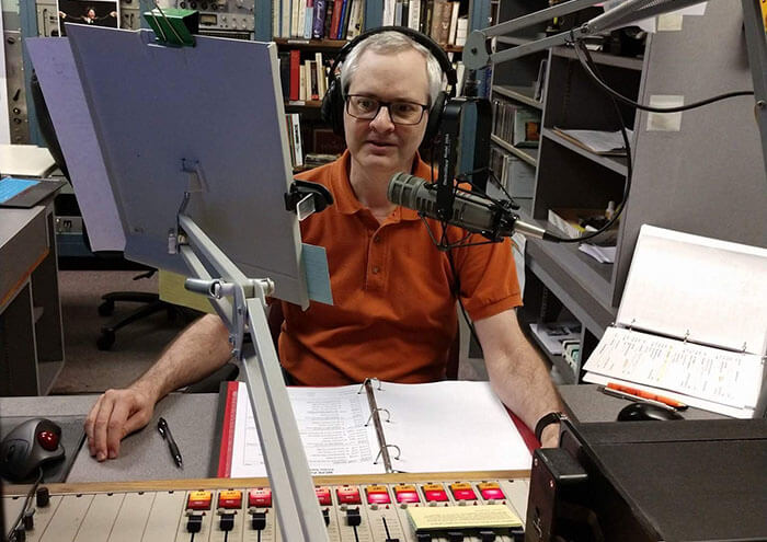 Dan doing a radio broadcast at the WCPE station