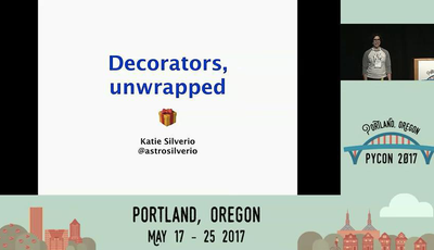 Katie Silverio speaking about Python decorators at PyCon 2017.